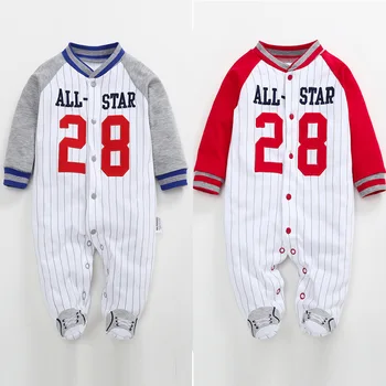 

Newborn Baby Boys Girl Rompers Spring Children Clothes Long Sleeve Autumn Baseball Uniform Jumpsuits Pajamas