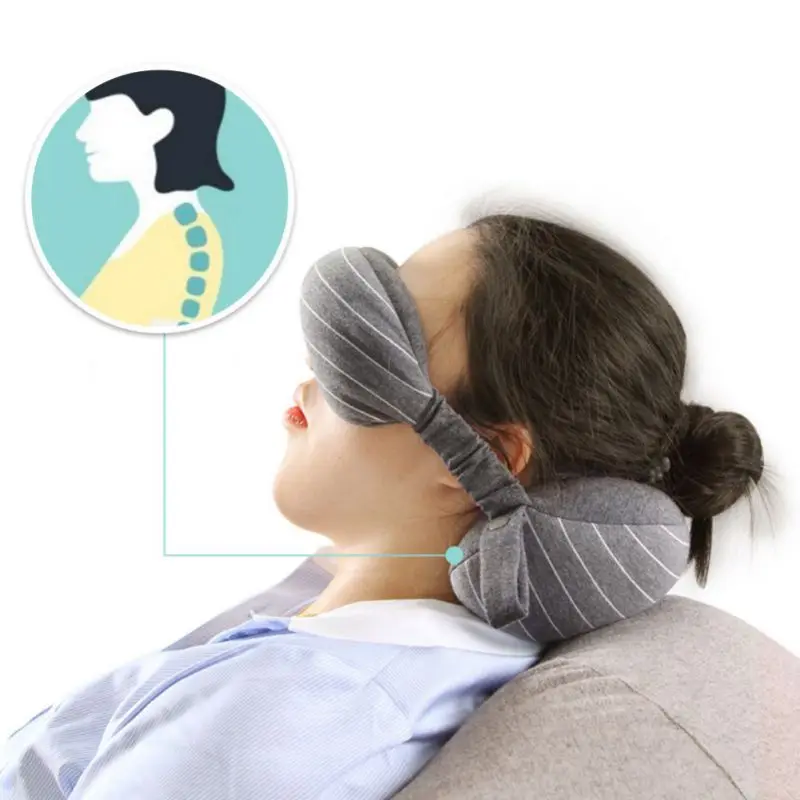 New 2 in 1Travel Neck Pillow With Eye Mask Sleeping Inflatable Pillow U