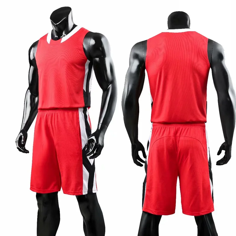 

New Basketball Jerseys Set Men Blank Training Jersey Set Pockets Tracksuits Quick Dry Breathable Adult Basketball Uniforms Suit