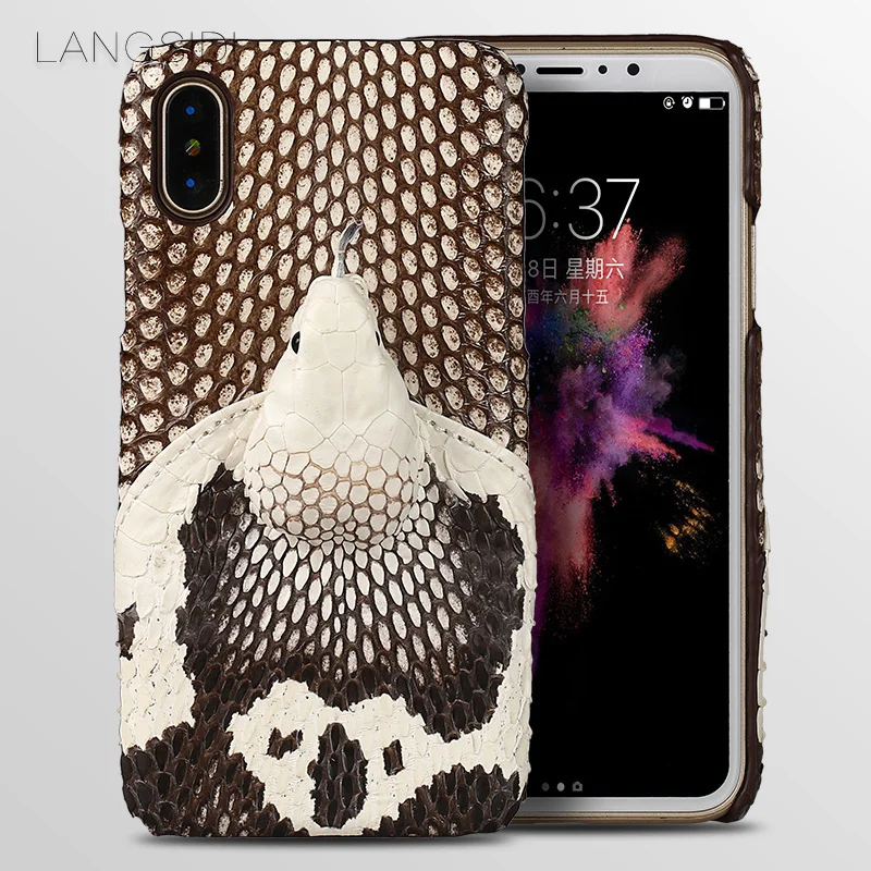 

Luxury brand phone case real snake head back cover phone shell For iPhone X case full manual custom processing