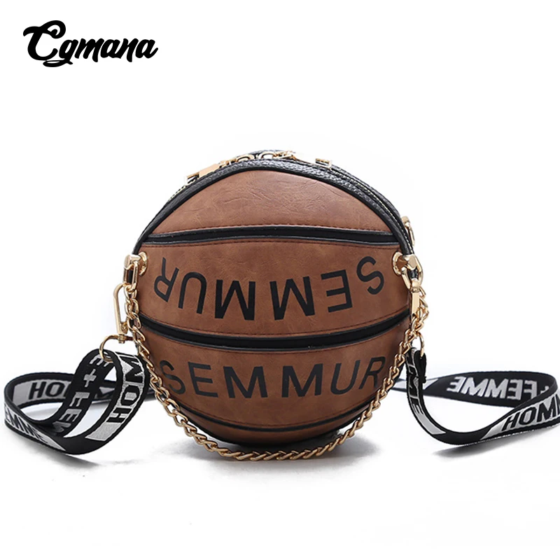 

Brand Women Chain Bags 2019 Women Luxury Leather Handbags Basketball bags Stitching Letters Shoulder Small Round Bags sac a main
