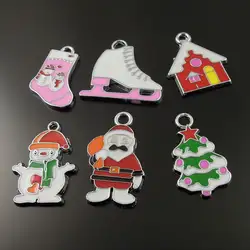 20pcs Mixed Enamel Neclklace Pendant Cute Santa Claus Tree Ice Skate Snowman Jewelry Unique Silver Animal Jewelry Charms Pendant