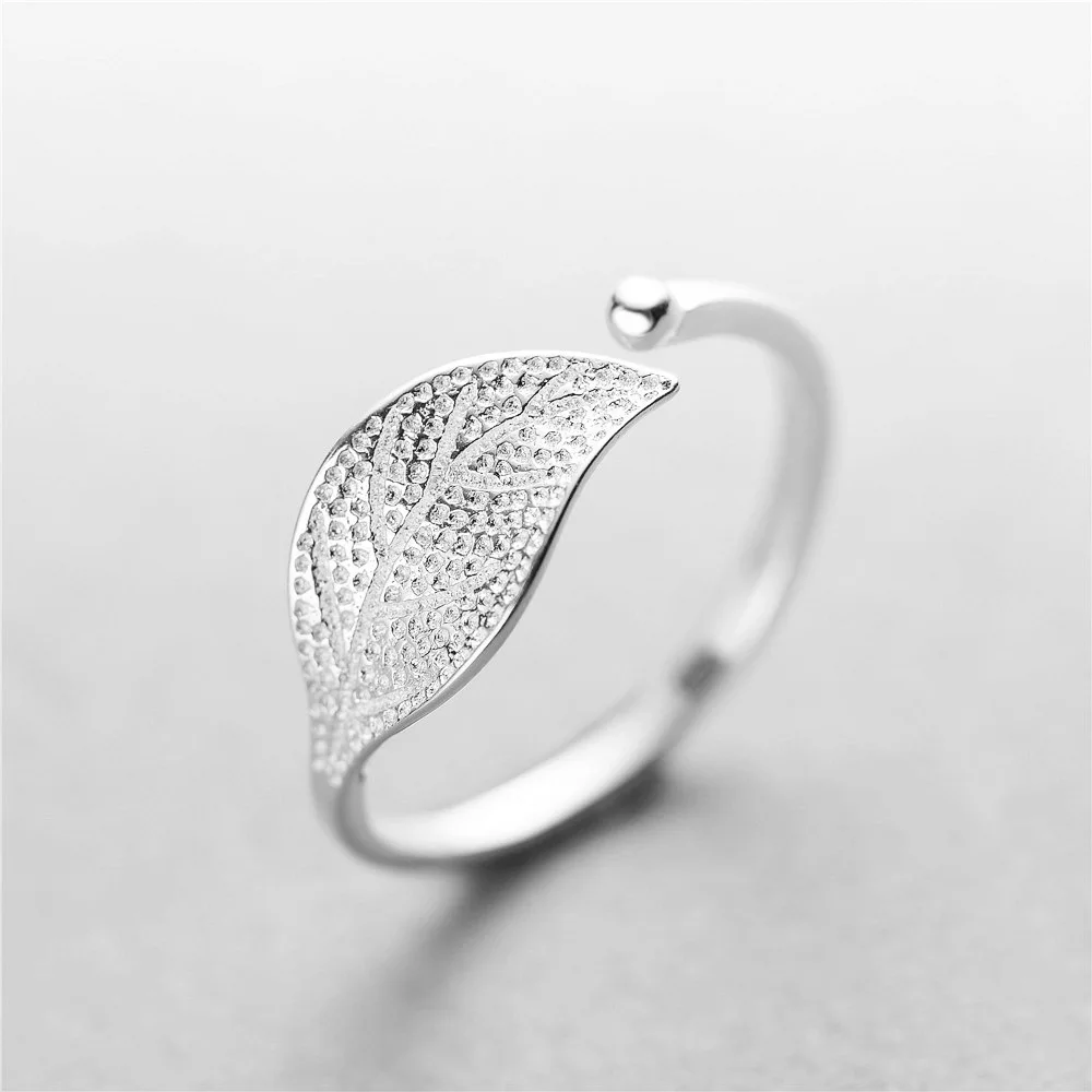 leaf original ring 100% Sterling 925 silver Jewelry Vintage Adjustable rings for women girl gift