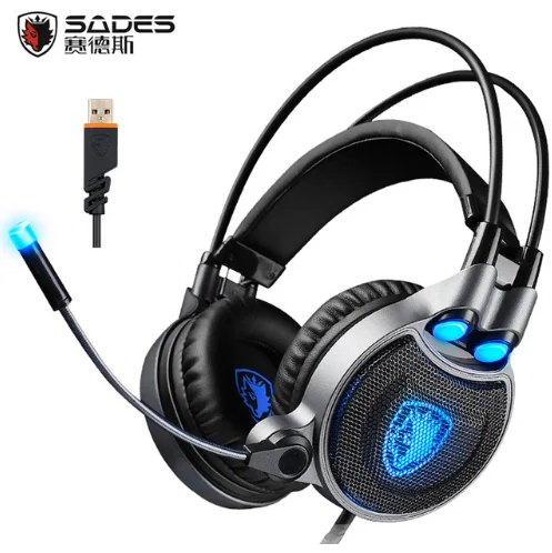 Игровые наушники Sades R1 Usb 7 1 объемный звук вибрация светодиодсветильник