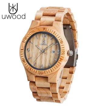 

2018 New UWOOD Man Wooden Watch New Christmas Gift Bangle Quartz Watch With Calendar Display Role Men Relogio Masculino Watches