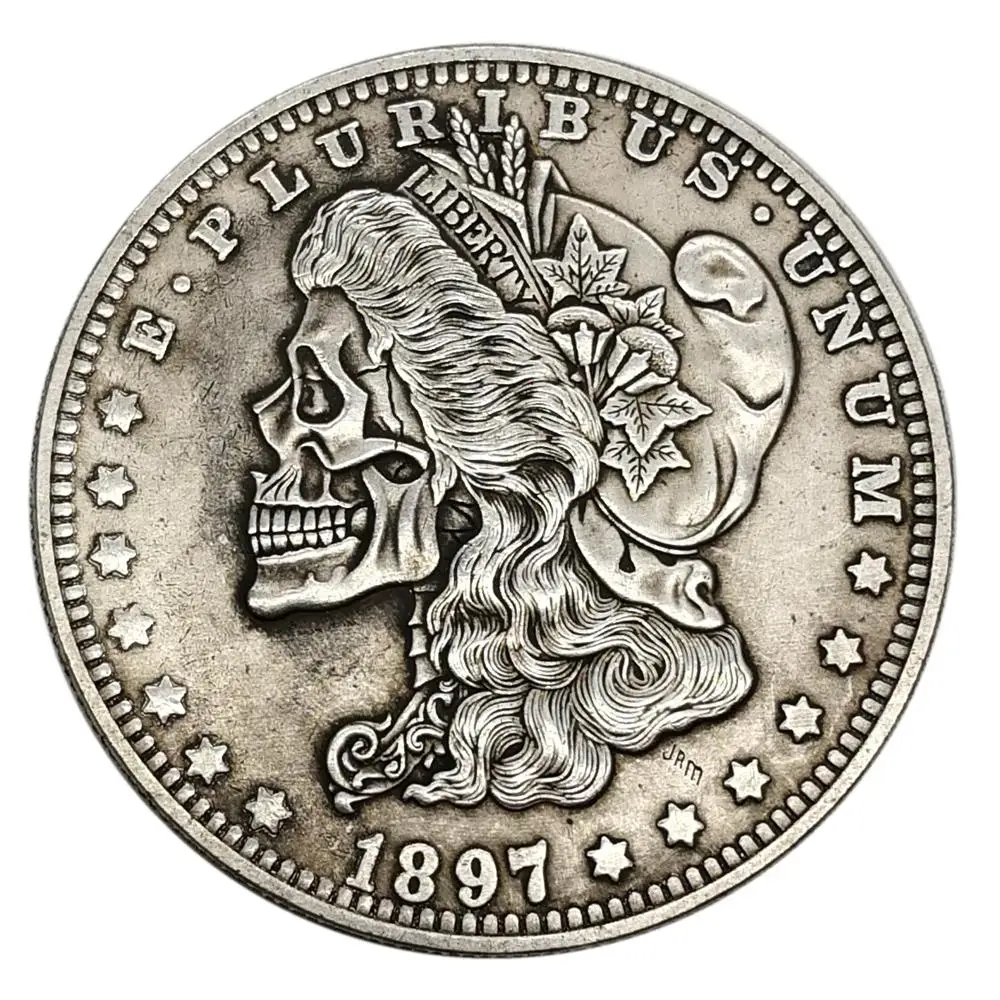 

US 1897 Morgan Coins One Dollar Skull Coin 10# Halloween Gifts Hobo Silver Plated Coin Collectible Holiday