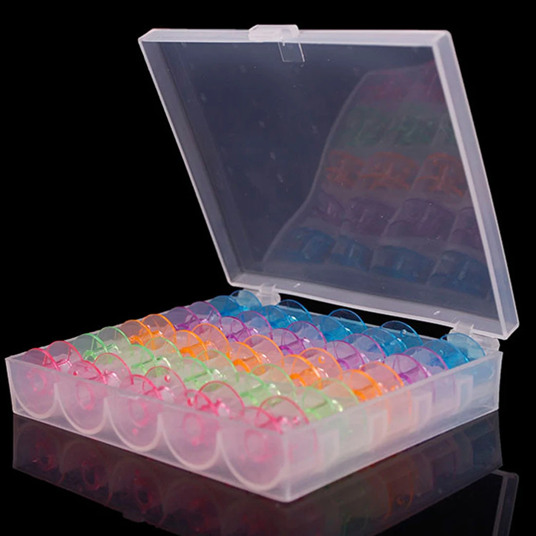 

Useful Colorful 25 Grid Clear Storage Case Box With 25Pcs Empty Colorful Bobbins Spool Sewing Machine