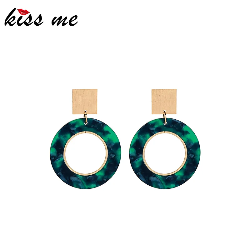 

kissme Unique Round Dark Color Acrylic Sheet Drop Earrings For Women Gifts Gold Color Square Brass Dangle Earrings Accessories