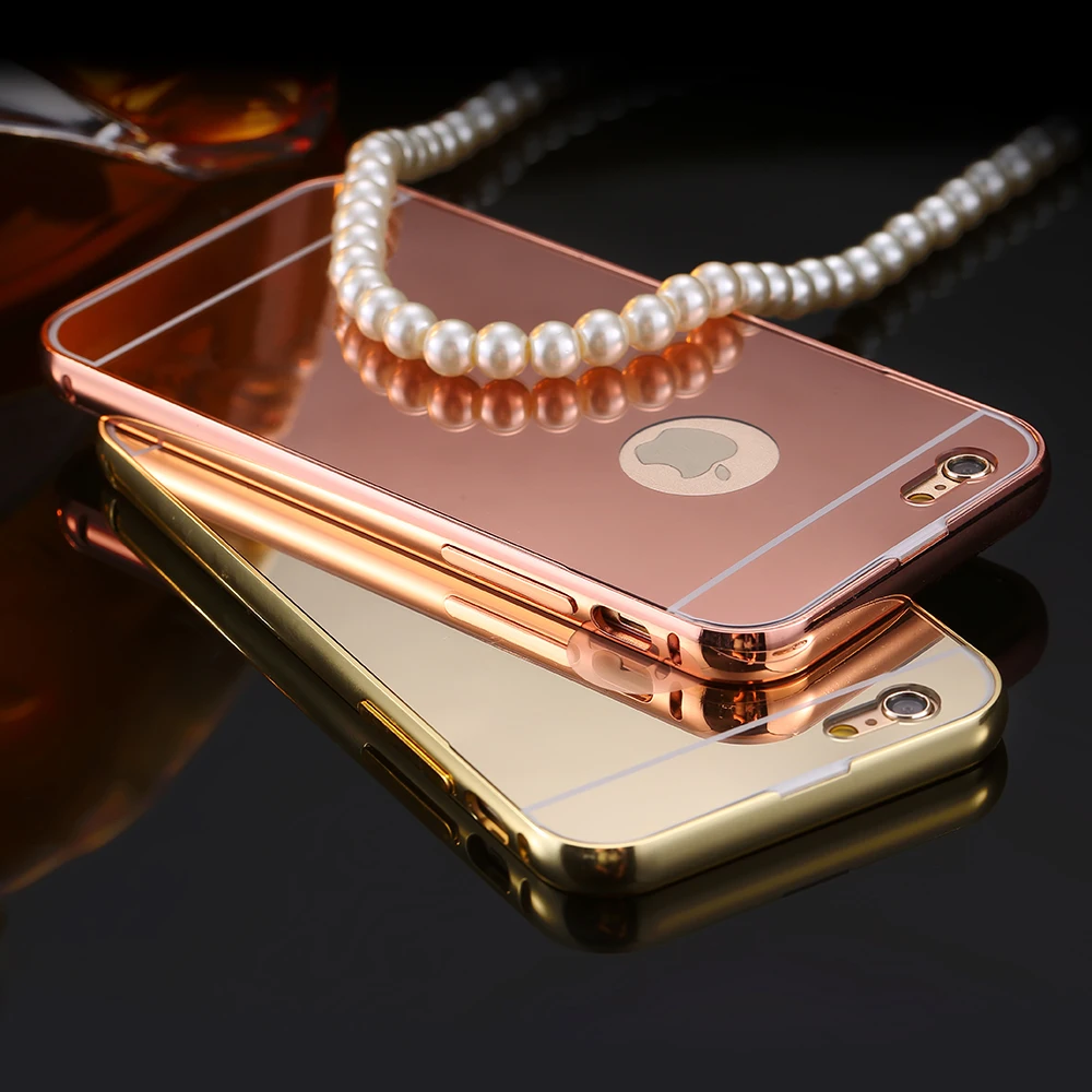 Luxury Mirror Case For iPhone 6 7 6S Plus 5 5S SE 2 in 1 Hybrid Aluminum Meal Frame Plating Cover For Apple iPhone 7 6 Plus 5S
