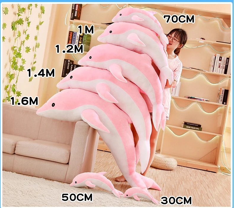 Dorimytrader New Soft Sea Animal Dolphin Plush Pillow Giant Stuffed Cartoon Dolphin Shark Toy Doll for Kids Adults Gift Decoration 140cm 160cm DY50447 (5)