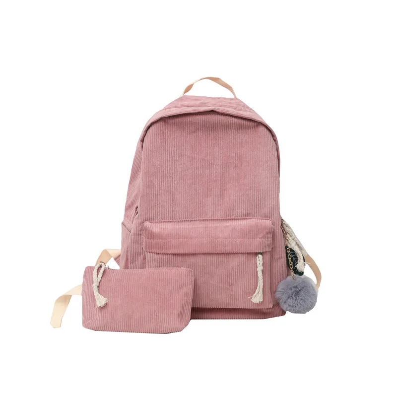 Pink 2 шт./компл. вельветовый рюкзак Милая подвеска с меховым шариком школьный рюкзак для девочки для ноутбука Рюкзаки для подростков сумки для девушек для путешествий Mochilas - Color: Pink