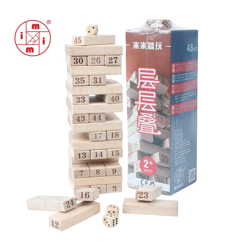 

MITOYS 48 PCS wooden blocks Building Tower Toy Domino Stacker Board Game Family/Party Funny Extract Building Blocks