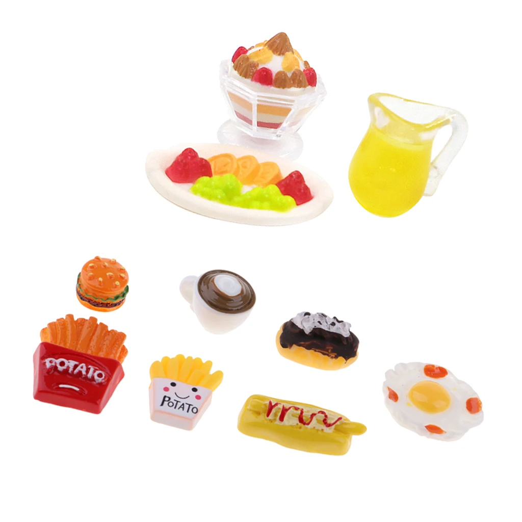 Dollhouse Miniature Snack Model Fast Food Breakfast Dessert Juice Model 1/12 Scale Decor Kitchen Accessory