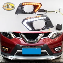 2 шт. светодио дный днем ходовые огни для Nissan X-trail T32 2014 2015 2016 желтый сигнал поворота Функция 12 В автомобиля DRL противотуманных фар украшения