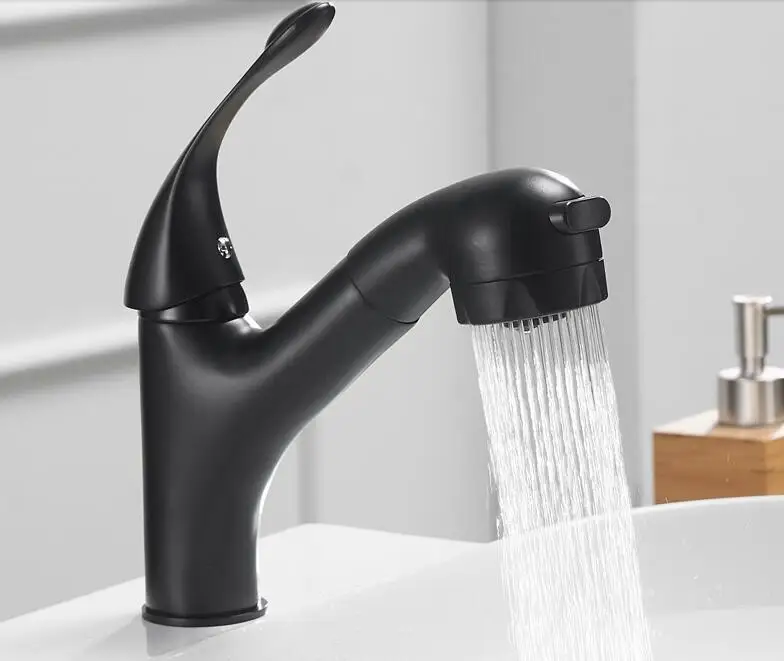 Preise Pull Out Badezimmer Basin Waschbecken Wasserhahn Einzigen Handgriff Heißen und Kalten Wasser Kran Schiff Schwarz Chrome Fertige Sink Mischbatterie ELK83
