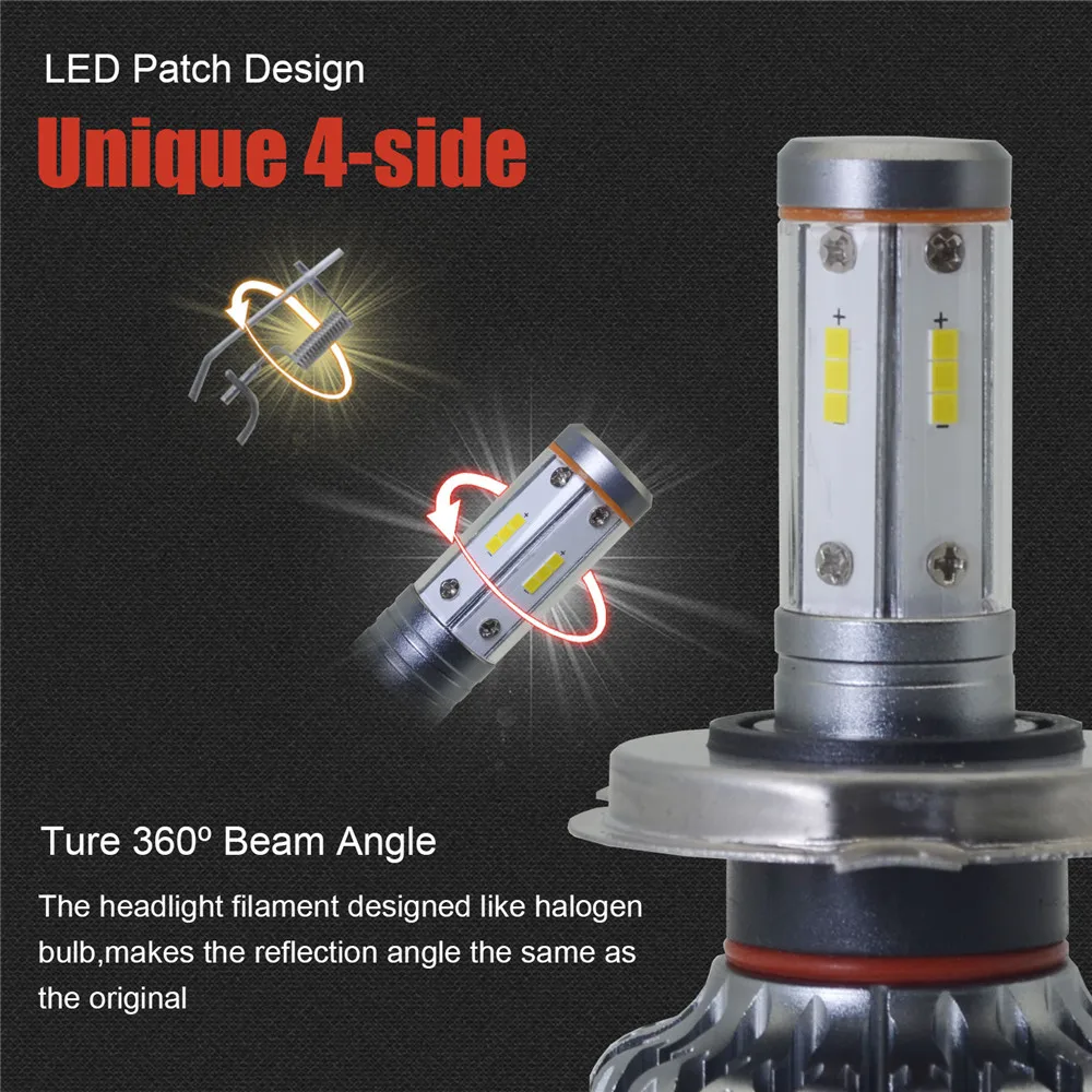 4 стороны H4 led Hb3 9005 H11 H7 9012 H1 HB4 9007 H13 3000k 6000K 8000k turbo 100 Вт 12 В 12000LM для автомобильных фар