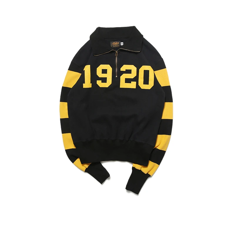 

Made in USA 1920 Quarter Zipper Striped Pullover Moto Biker Hoodie Men's Sweatshirt Vintage Turtleneck Rider Jersey