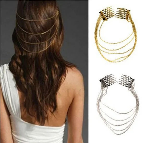 

LNRRABC Metal Tassel Chain Headband Women Hair Accessories Clip Hair Comb Bridal Ladies Leaf Headwear accesorios para el pelo