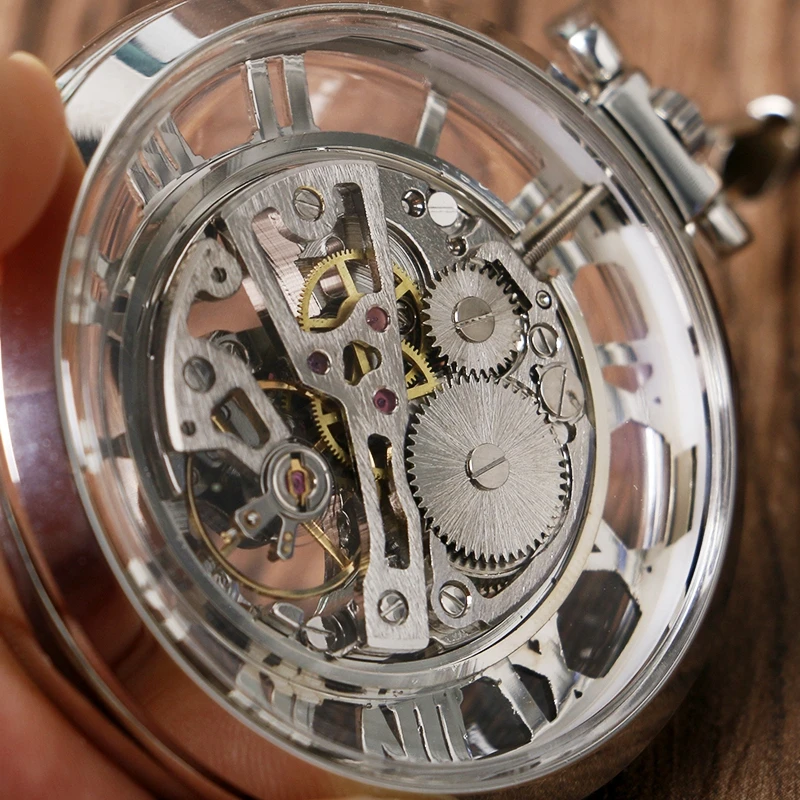Уникальный карманные часы Прозрачный карманные часы Для мужчин Механический ручной взвод стимпанк Скелет Механическая брелок карманные