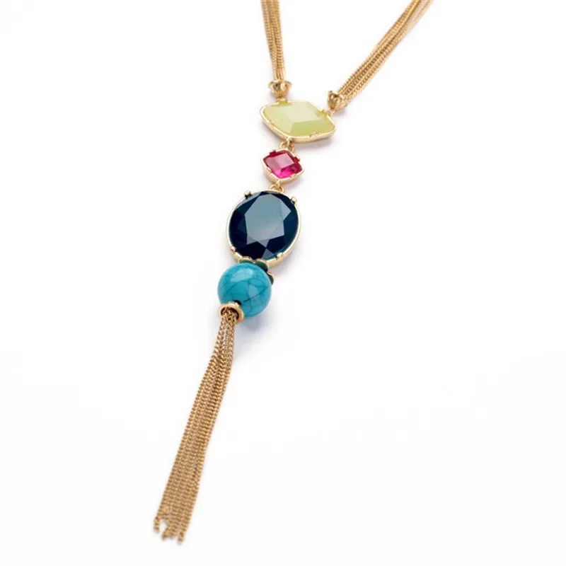 XQ Модные женские длинное кистовое ожерелье новые синие Бусины квадратная овальная цепочка для девочек Аксессуары с фабрики ретро