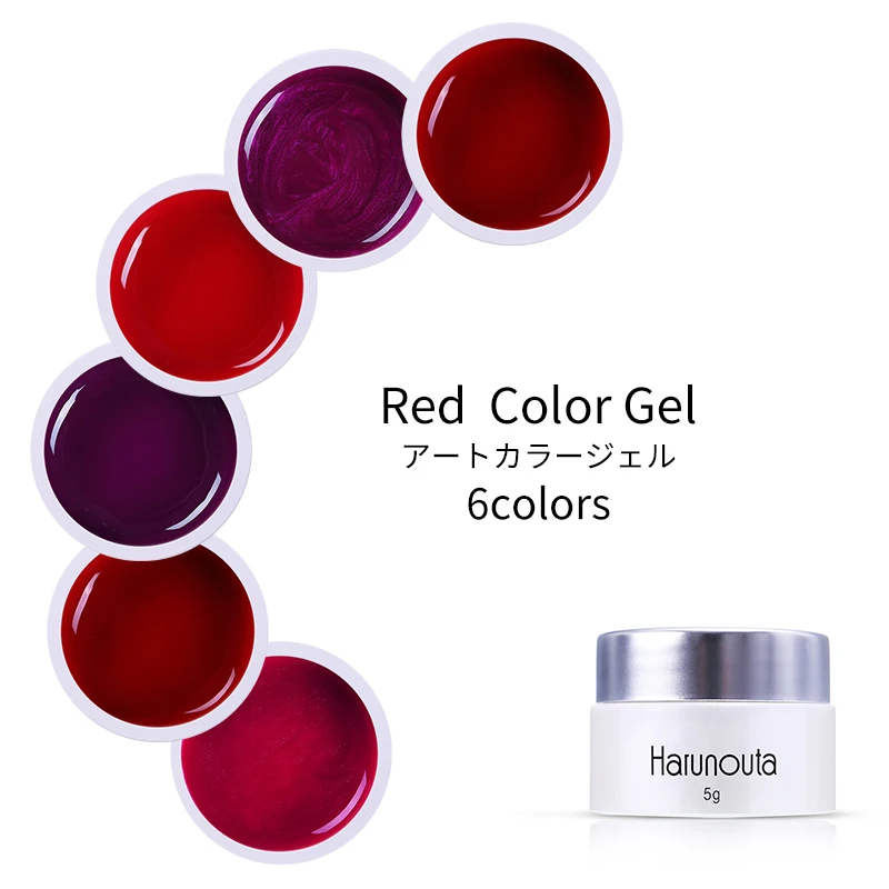 

Harunouta 5g Red Color UV Gel Polish Soak Off Gel Varnish One-shot Color Nail Art Gel Glitter Color Gel Pure Color Varnish