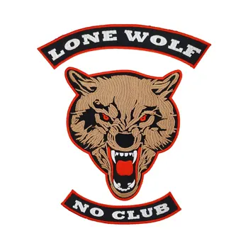 

lone wolf no club large bear Embroidered punk biker Patches Clothes Stickers Apparel Accessories Badge