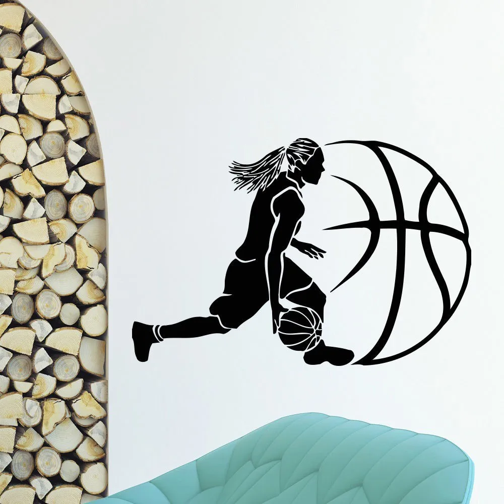 Basketball Wall Decal Basketball Player Design Sport Gym Girl Mural Art