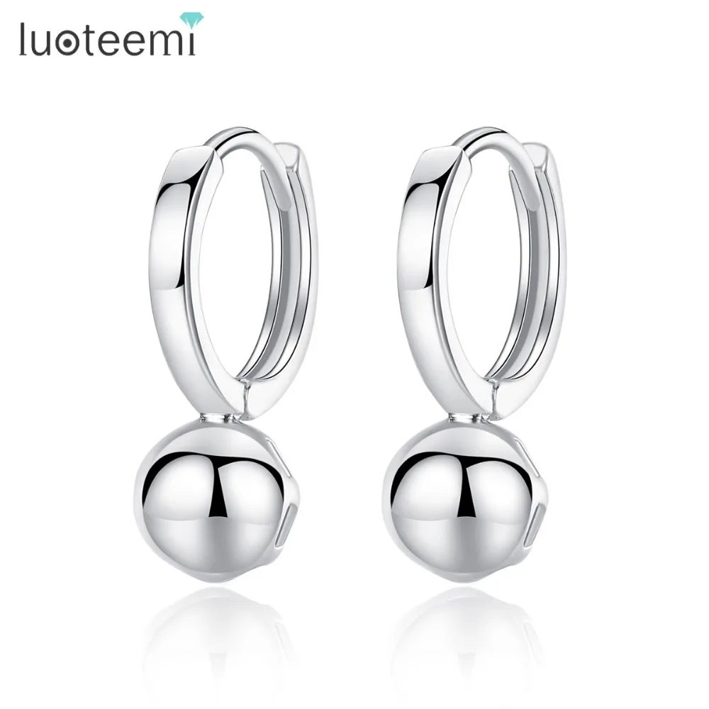 

LUOTEEMI New Trendy Genuine 925 Sterling Silver Ball Hoop Earrings For Women Simple Style Silver Earring Fashion Jewelry Bijoux