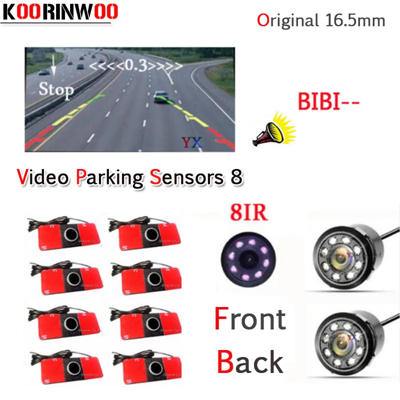 

Koorinwoo Dual Core CPU Car Parking Sensor 8 Reversing Radar Video System Auto Parking Camera Alert Sound detector Parktronic