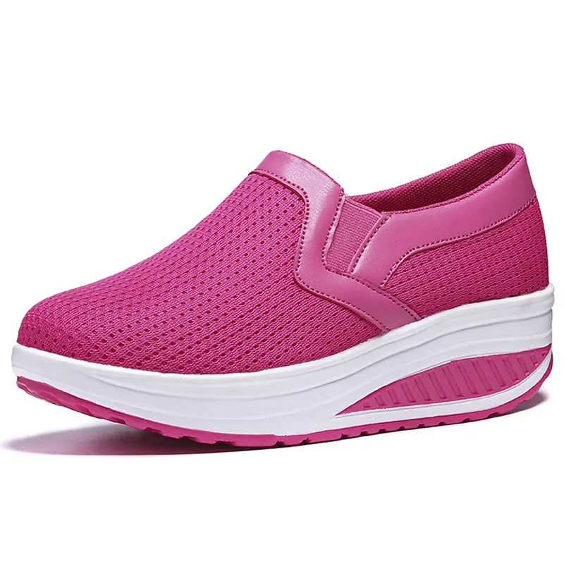 Весна Для женщин Повседневное обувь кроссовки на танкетке дышащая Летняя Сетка женские мокасины слипоны tenis feminino плюс размеры 35–43 WSH3300 - Цвет: Розово-красный