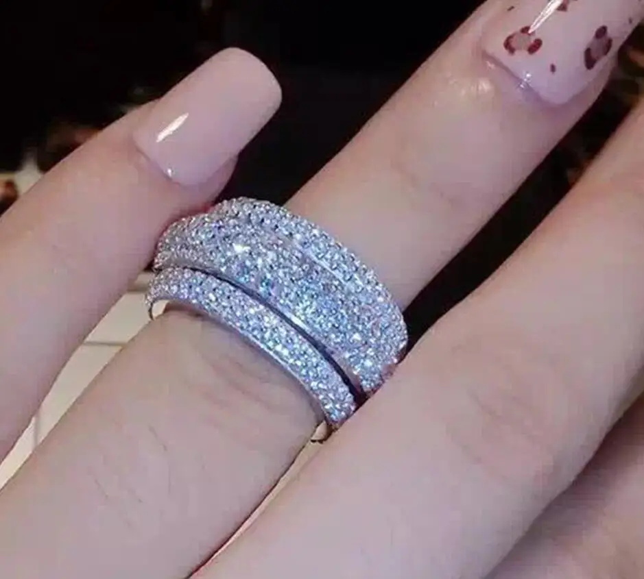 choucong Wieck Full Pave AAA Cubic Zirconia 925 Sterling Silver Simulated stones Women Wedding Engagement Band Ring Size5-11