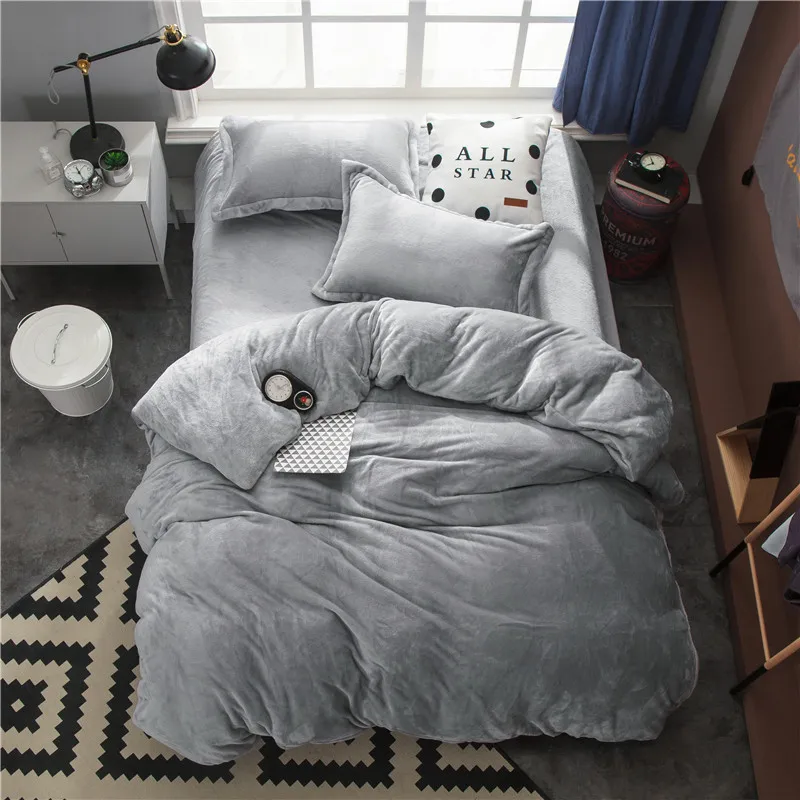 

Fleece Warm Twin Full Queen King Size Bedding Set Gray Brown Duvet/Quilt Cover Bed Fitted Sheet Set