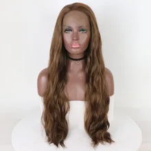 Фэнтези красоты светильник коричневый парик фронта шнурка естественная волна длинный фронтальный парик шнурка с жаростойкими синтетическими волосами для рестайл