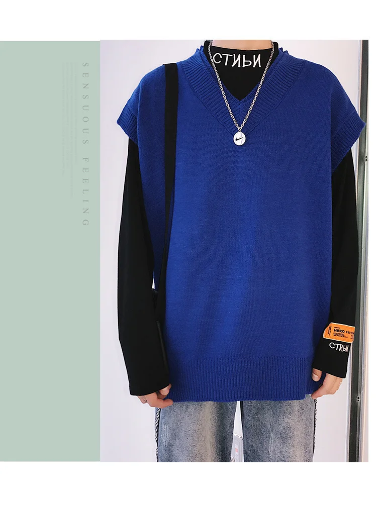 2019 Летний новый корейский вариант пары мужской свободный хип хоп сплошной цвет свитер жилет без рукавов Discount Размер Скидка