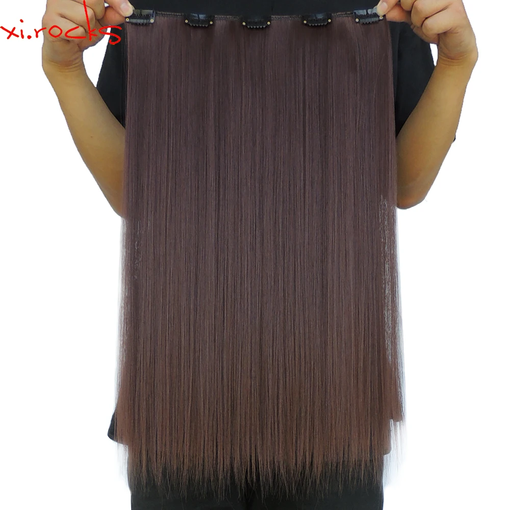 5 шт./лот Xi. rocks 5 зажим для наращивания волос 50 см волосы синтетические на зажимах для наращивания 50 г прямые шпильки для волос Puce красный 33J