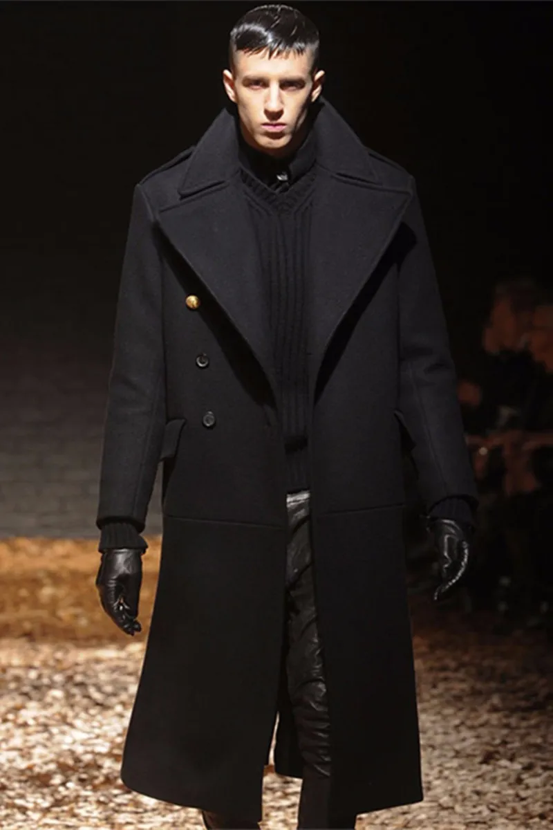 Custom made winter men's clothing commercial woolen overcoat outerwear ultra long paragraph male black cashmere woolen trench