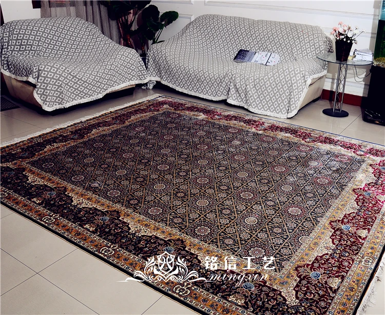 

8'x10' Geometric Hand-Knotted Silk Rug Handmade Silk Carpet Parlor Decor