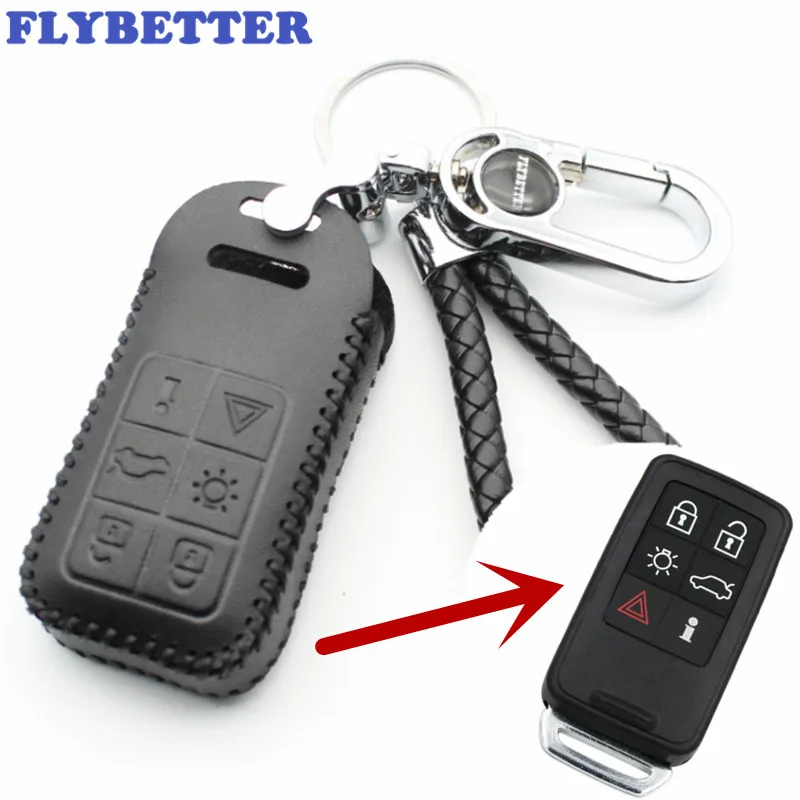 

FLYBETTER Genuine Leather 6Button Smart Key Case Cover For Volvo S60/S80/V60/XC60/XC70 Keyless Entry Car Styling (B) L2003