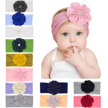 Модная одежда для детей, Детская мода нейлоновой лентой Elasti повязка на голову с цветком для девочек новорожденных аксессуары для волос ручной работы милые цветочные тюрбан, повязка на голову