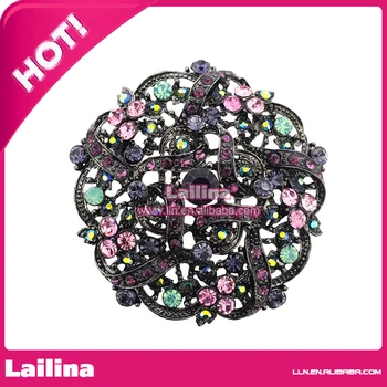 

100pcs/lot vintage brooch with muti-color rhinestone brooch round flower