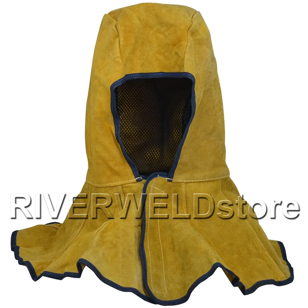 

New FR Full Protective Hood Cowhide Split Leather Welding Cap Hat With Neck Shoulder Drape For Welder Neck Face Protection