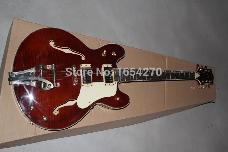 Free Shipping Gretsch Falcon JAZZ Semi Hollow Bigsby Tremolo saffron transparent pick guard Electric Guitar In Stock  151101