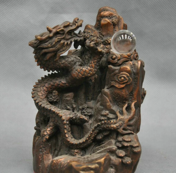 

5'' China Zodiac Dragon Climb Mountain Glass Ball Bronze Statue R0713 Discount 35%