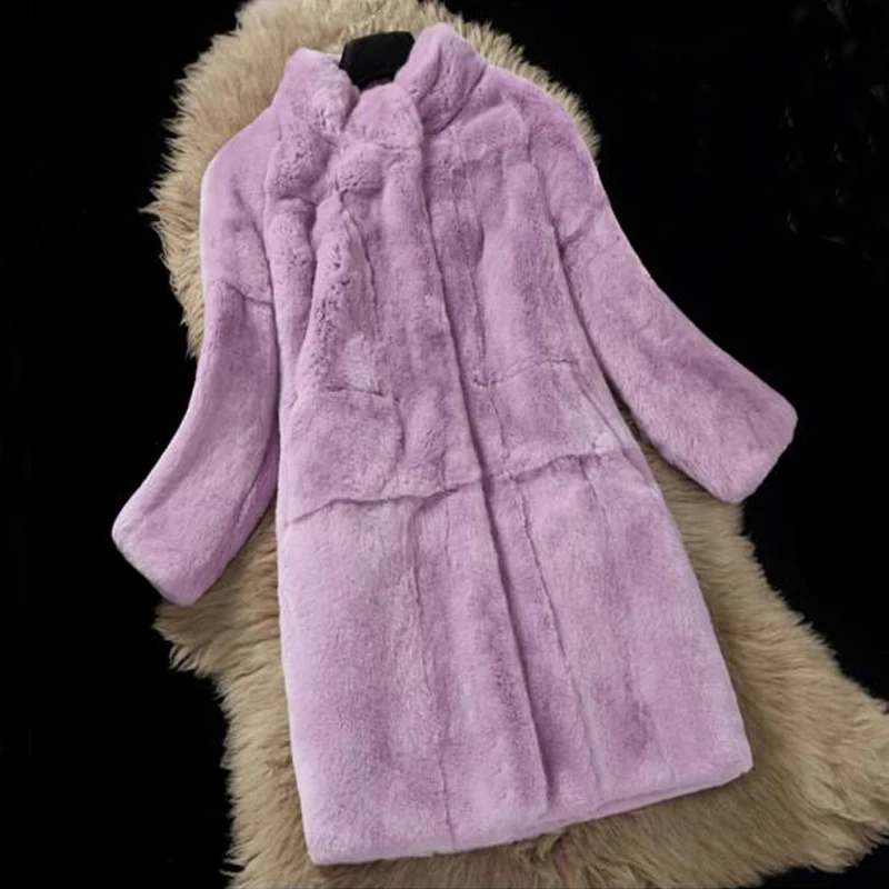 

Natural Rex Rabbit Fur Plus Size Women Real Fur Coat Classical Ladies Winter Dress ksr469