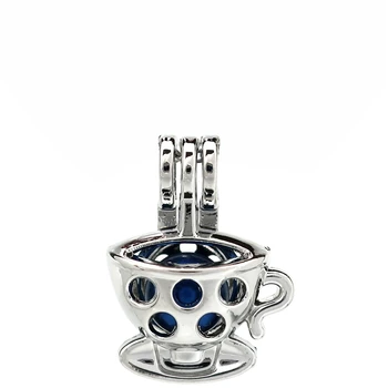 

K942 5pcs/lot Silver Copper Teacup Coffee Cup Beads Cage Pendant Locket Fairytale Party Essential Oil Diffuser