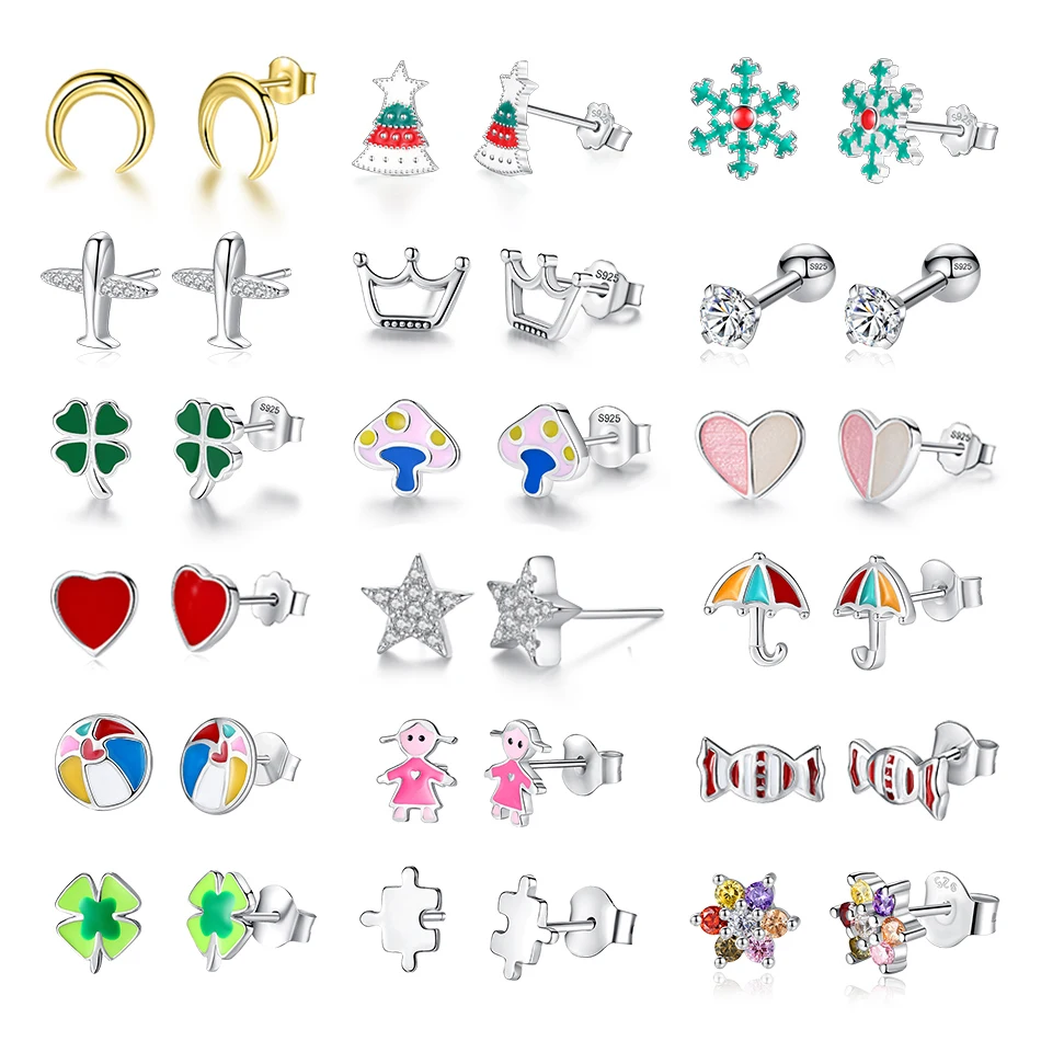 

Pure 925 Sterling Silver Stud Earrings Enamel Clover Flower Bee Ladybug Small Earrings for Women Girls Kids Fashion Jewelry Gift