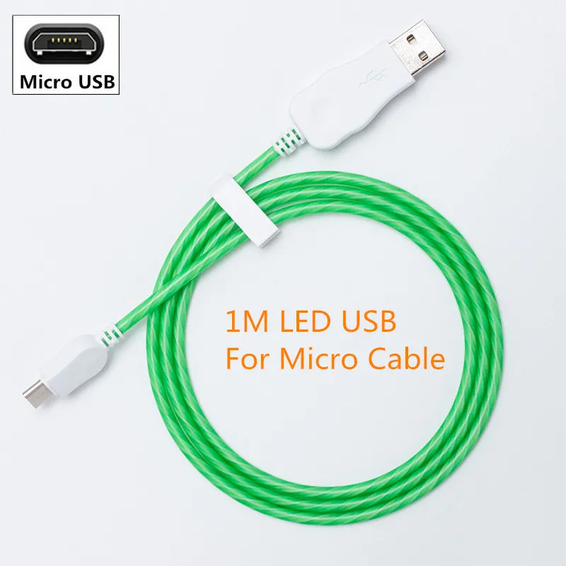 Струящийся светодиодный светящийся usb-кабель для зарядки, зарядный шнур, кабель Micro Usb type C для samsung Galaxy A70 A50 A30 A20 A10 M30 M20 M10 S10 - Цвет: For Micro Cable