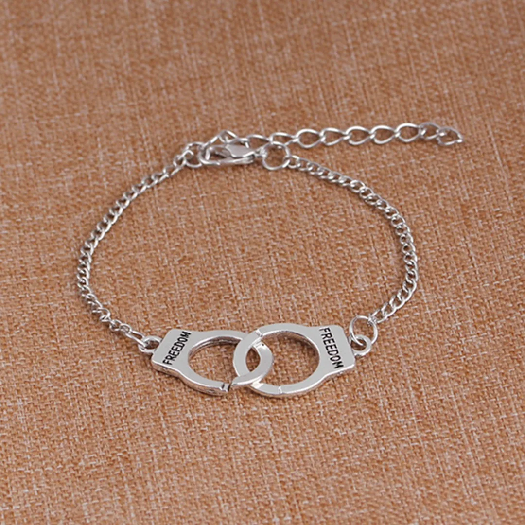 Punk Simple Fashion Alloy Freedom Bangle Unisex Silver Gold Metal Handcuff Chain Bracelet Charms Unique Jewelry Accessories