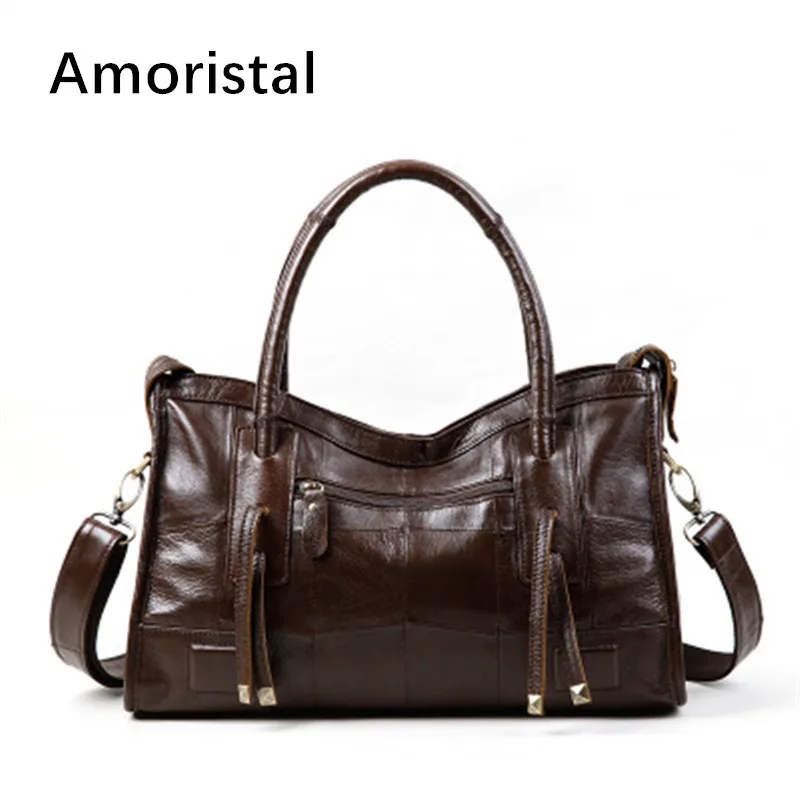 

Women Bags Brown Genuine Leather Handbags Casual Shoulder Bag Luxury Handbag Designer Tote Bolsa Feminina Vintage Lady Bag B075
