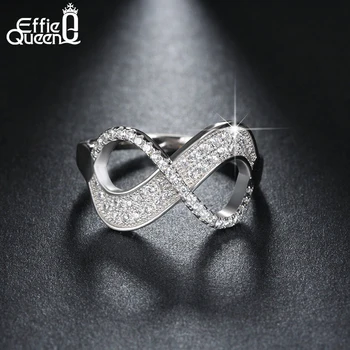

Effie Queen Unique Design Female Finger Rings with Clear Zircon Women Fashion Infinity Ring Crystal Wedding Jewelry DR108